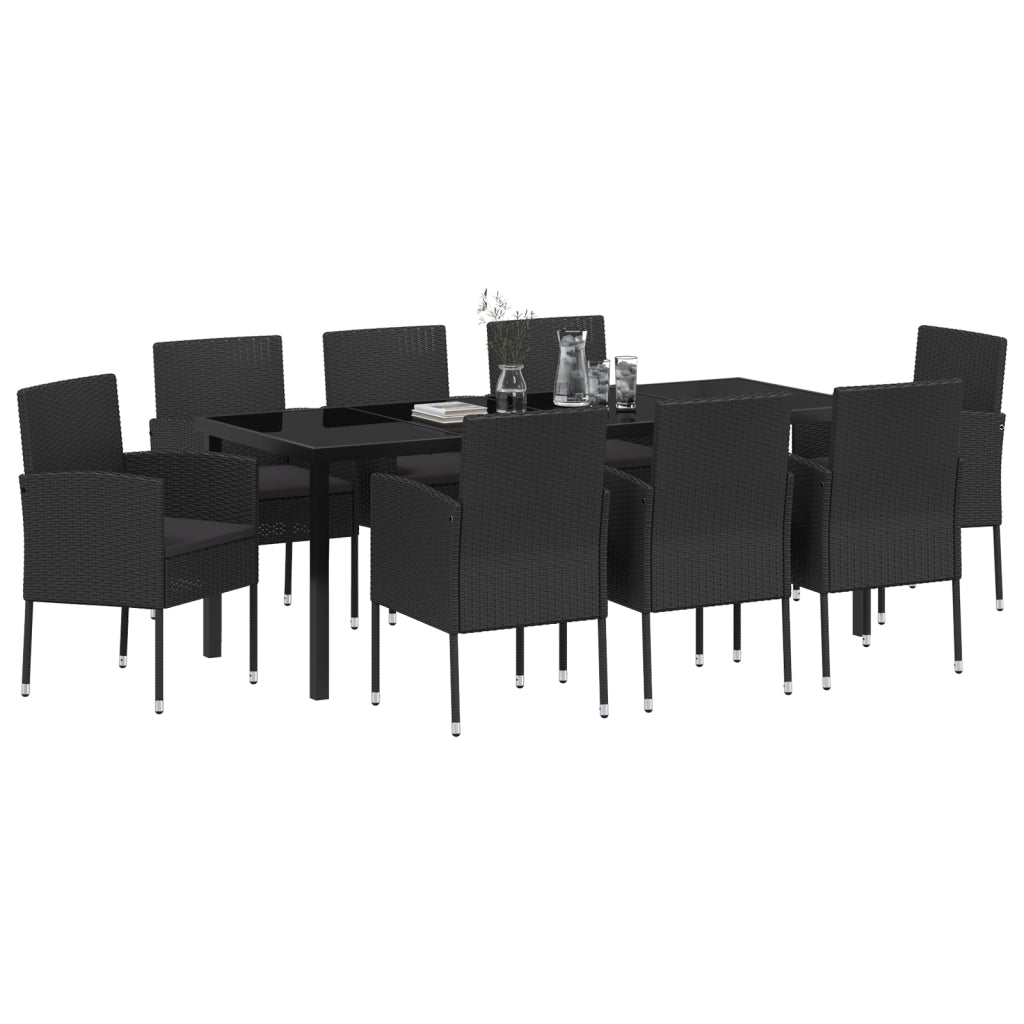 Set da Pranzo da Giardino da 9 Pezzi con Cuscini Rattan Polare Nero