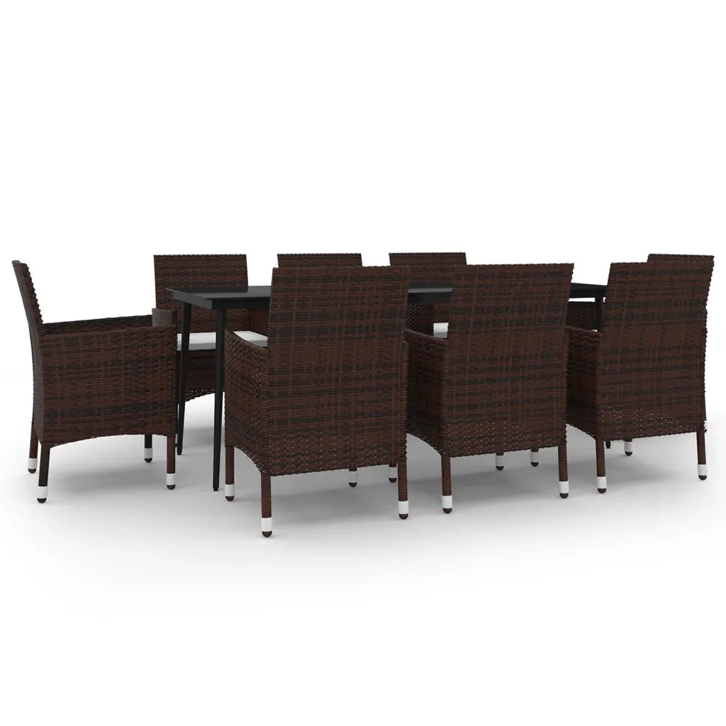 Set da Pranzo per Giardino 9 pz con Cuscini Polyrattan e Vetro 3099726