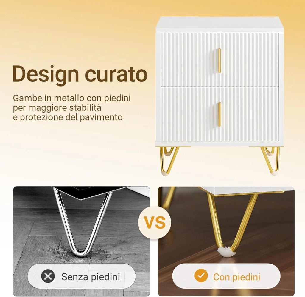 Set di 2 Comodino Camera da Letto - Comodino con 2 Cassetti, Tavolino Salotto - Moderna Cassettiera L40 x P40 x A47 cm Bianco FBT115-Wx2