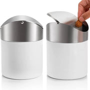 Doppio set di piccole ciotole per rifiuti da appendere, ciotola in acciaio inossidabile bianca con coperchio oscillante, piccola ciotola per uso domestico, ufficio, cucina, zona bagno, camera da letto, auto.