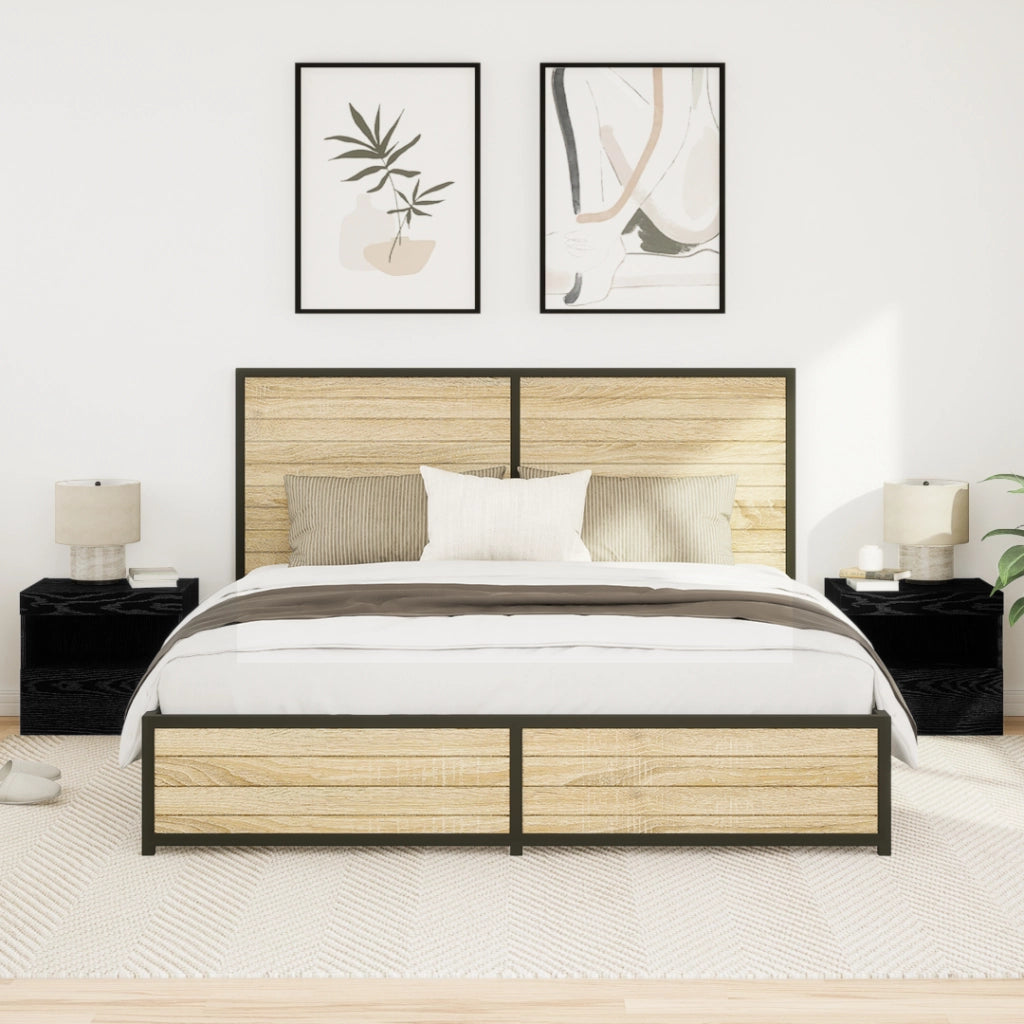 Comodini con Luci LED 2 pz Nero Rovere 50x40x45 cm