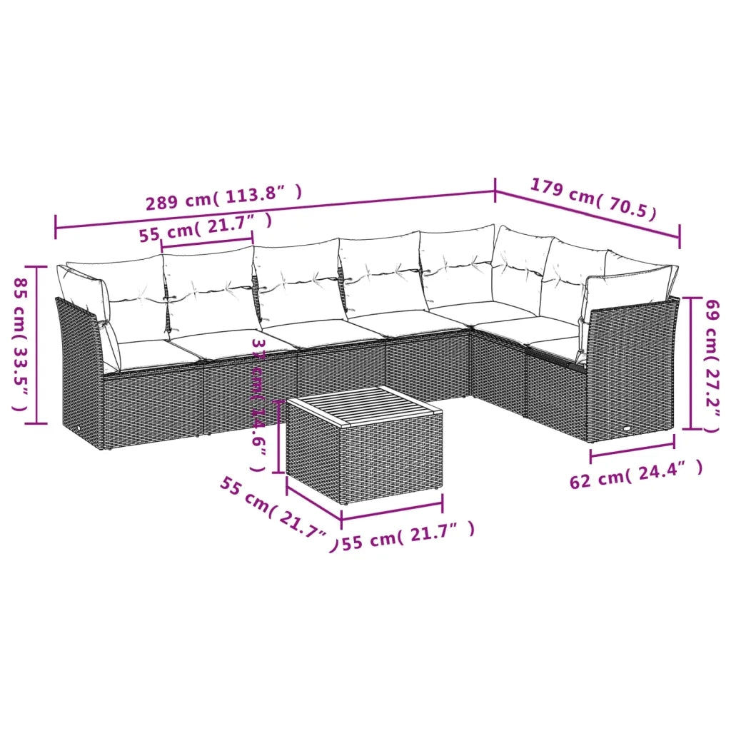 Set Divani da Giardino con Cuscini 8 pz Nero in Polyrattan 3223676