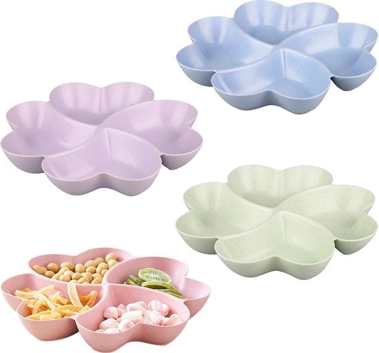 Set di 4 piatti per snack con contenitori, contenitore per snack, contenitore per snack riutilizzabile, contenitore per dolci, piatti divisi per snack, noci, dessert, frutta, contenitore per snack