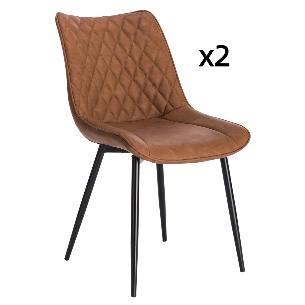 Sedia da pranzo Set da 2 con Schienale Ergonomico Curvo e Piedini Antiscivolo in Similpelle Marrone Chiaro