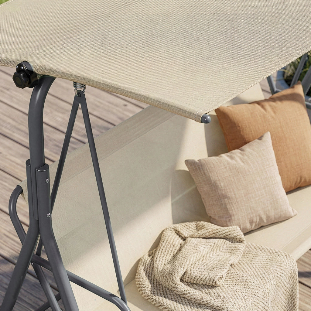 Dondolo da Giardino Satten a 3 Posti con Tettuccio Parasole 173x119x153 cm - Grigio / Beige [en.casa]