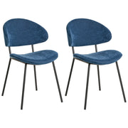Set di 2 sedie da pranzo Rivestimento in tessuto blu scuro Gambe in metallo nero Senza braccioli Schienale curvo Design moderno e contemporaneo