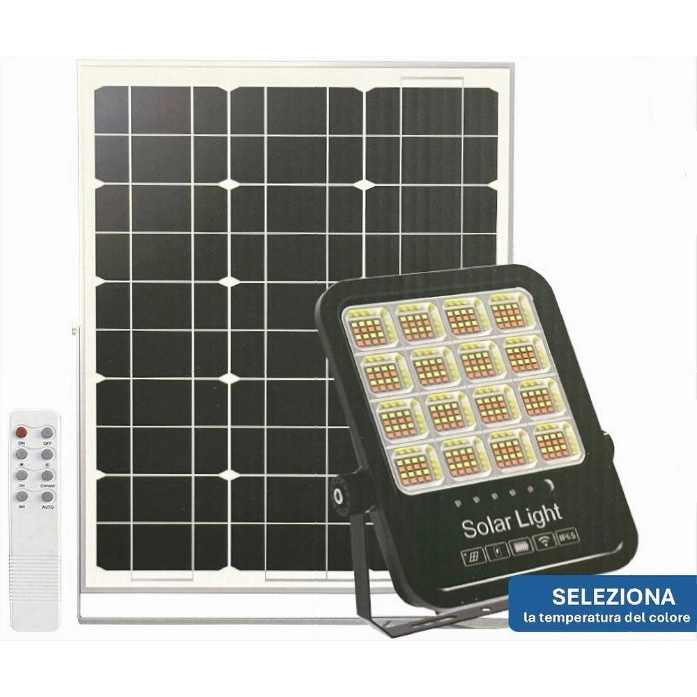 Trade Shop - Faro Led Proiettore 200w Ip65 Cct 3in1 Con Pannello Solare Telecomando Ry-200w-3c -