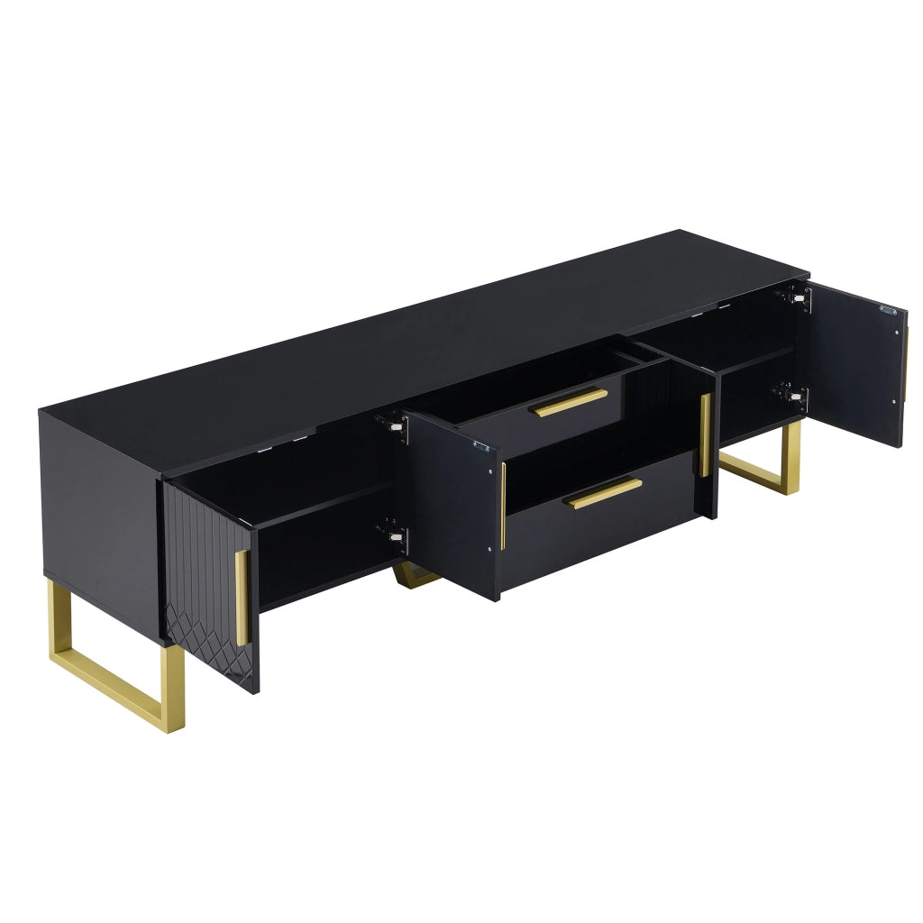 Mobile TV con 4 ante e 2 cassetti; ripiani e passacavi; finitura lucida; per soggiorno; nero e oro; 170×40×53.5 cm