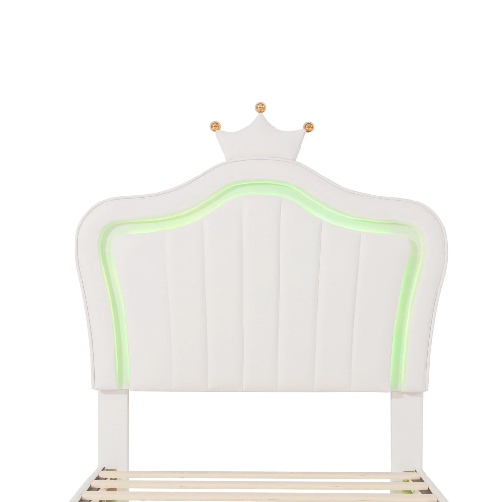 Letto per bambini imbottito 90x200 cm bianco con testiera a conchiglia e LED