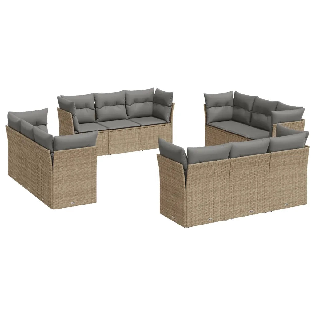 Set Divani da Giardino 12 pz con Cuscini Beige in Polyrattan 3217329