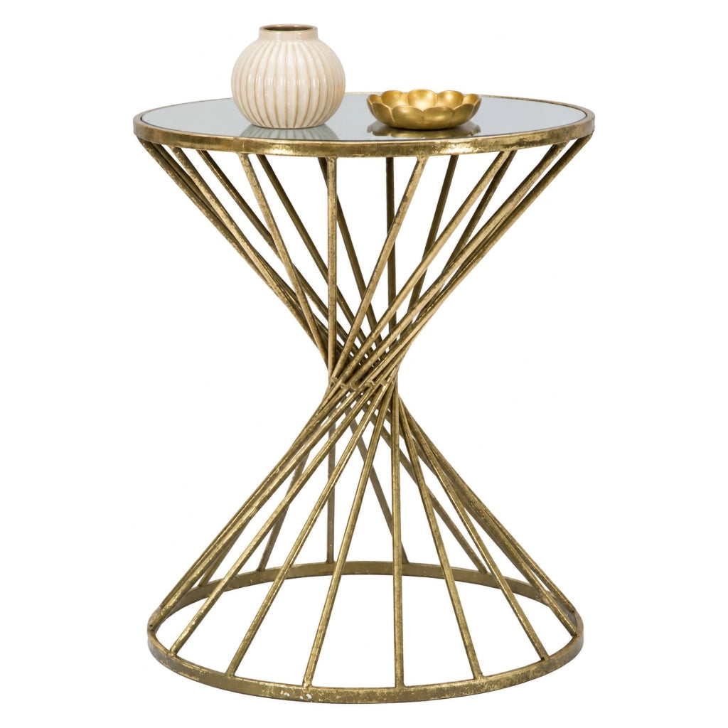 FoxGla, Tavolino da Salotto Forma Rotondo, 42x42x50h cm oro
