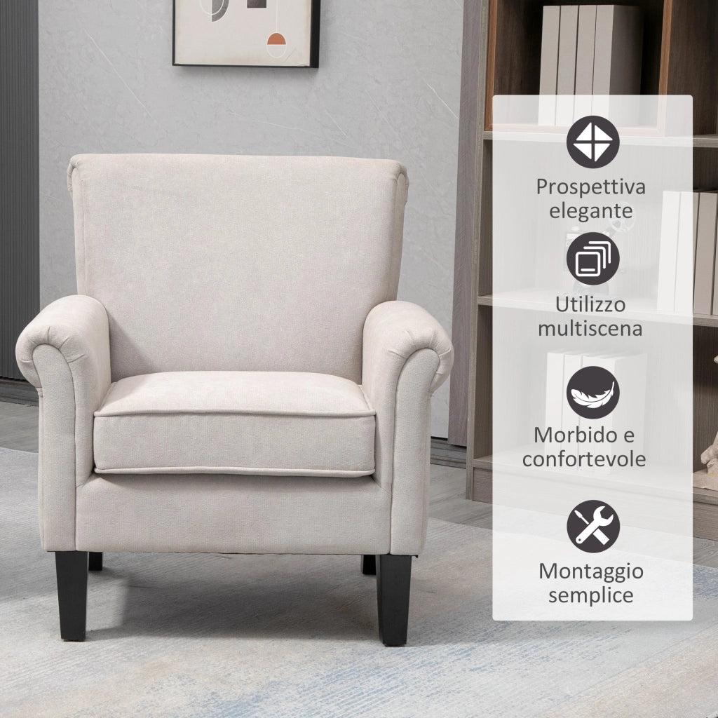 Poltrona d'Arredo in Stile Nordico con Braccioli 79x78x87 cm in Legno e Poliestere Grigio e Marrone