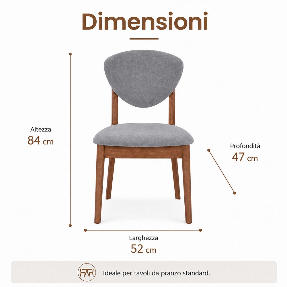 Set 2 Sedie da Pranzo in Legno Scuro Rivestimento in Tessuto Grigio 52x47x84 cm