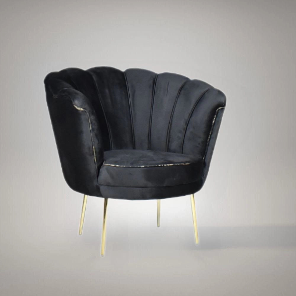 Poltrona Orel in velluto nero Babyface 28 piedini oro H76xL70xP70