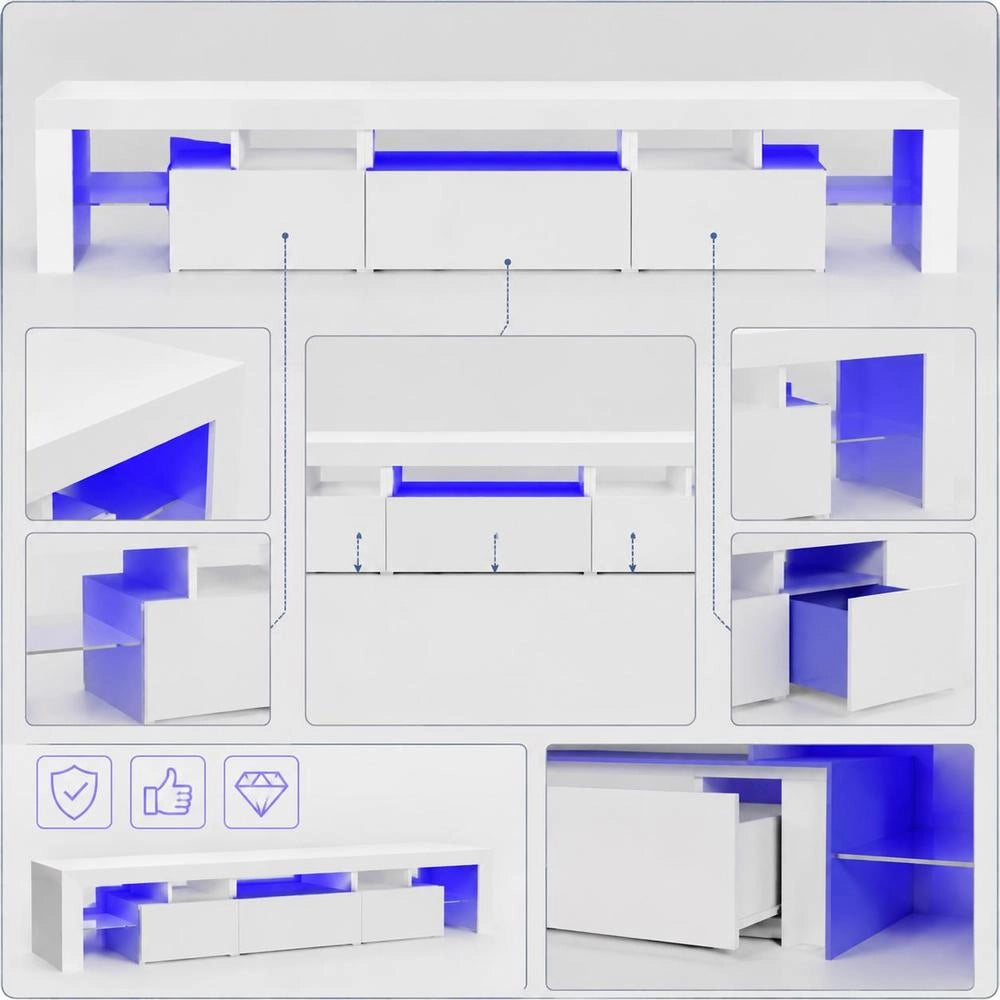 TV Cabinet With LED Lights White 200x36.5x40 Cm