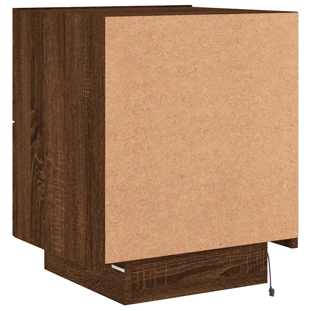 Comodino con Luci LED-Tavolino da notte Rovere Marrone in Legno Multistrato 410478