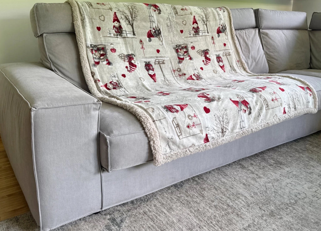 Plaid Morbido Stampato Coperta Calda Inverno Divano Sherpa Disegno Gnomi - 130x160 - Gnomi