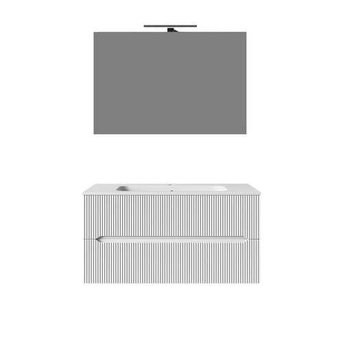 Composizione mobile bagno sospeso con cassetti cm 90 cannettato mod. STICK - Bianco Opaco