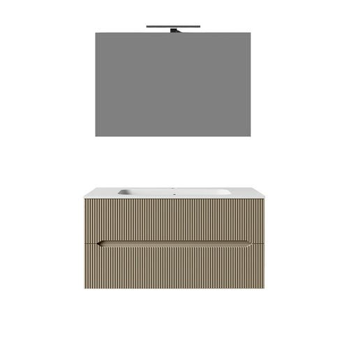 Composizione mobile bagno sospeso con cassetti cm 90 cannettato mod. STICK - Tortora Opaco