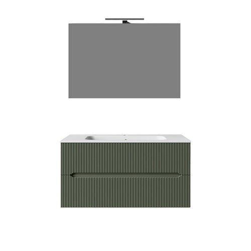 Composizione mobile bagno sospeso con cassetti cm 90 cannettato mod. STICK - Verde Bosco