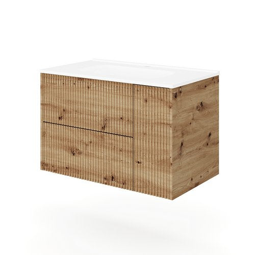 Base sospesa mobile bagno 100 cm TRIO CANNETTATO Bianco Opaco