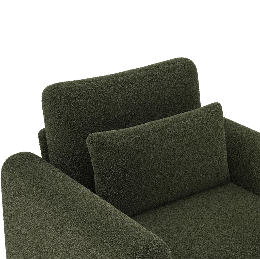 Poltrona 87x83x88.5 cm con cuscino spesso e struttura in legno; tessuto Teddy verde