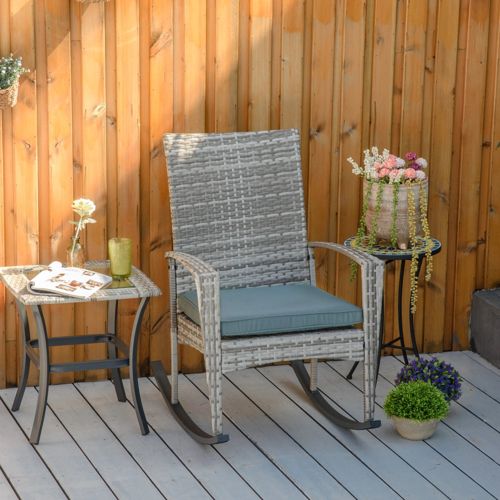 Poltrona dondolo per giardino con cuscini, polyrattan e metallo, grigio, 66x88x98 cm ¨C Minimal