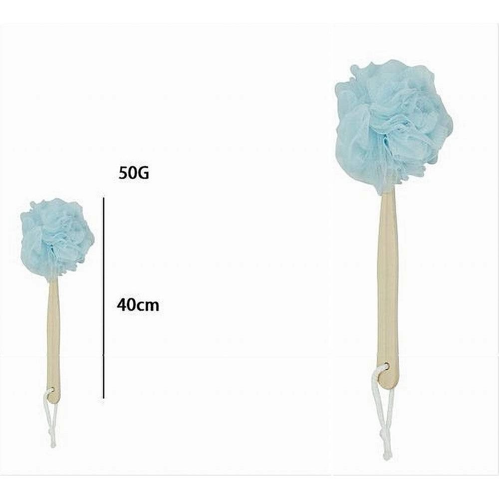 Trade Shop - Spazzola Doccia Lavaschiena Spugna Rete Azzurra Esfoliante Manico In Legno 79598 -