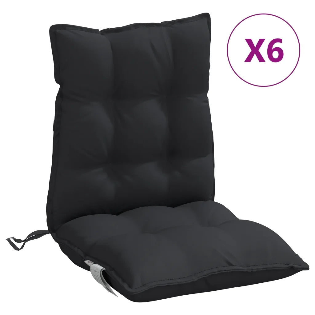 Cuscini per Sedia Schienale Basso 6 pz Neri in Tessuto Oxford 377694