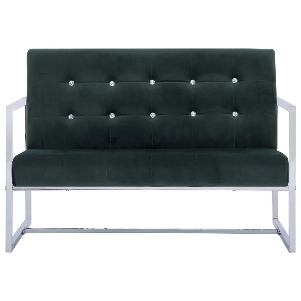 Divano a 2 Posti con Braccioli-Sofa 2 Posti Verde Scuro Cromato e Velluto