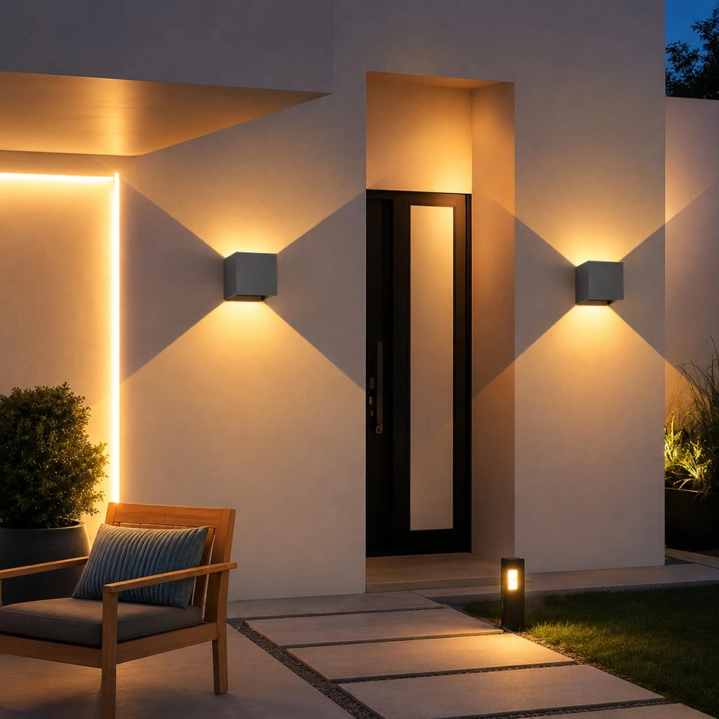 Applique lampada led 12W Grigio per esterni cubo IP65 doppia luce regolabile calda 3000K