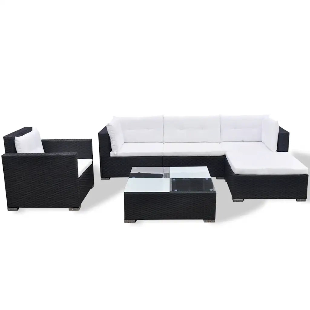Set Divani da Giardino 6 pz con Cuscini in Polyrattan Nero 42743