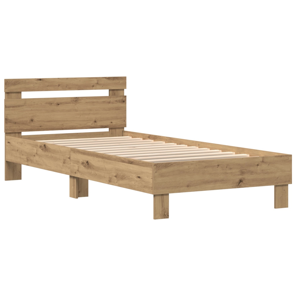 Letto  con luci LED Rovere Artigianale 90x200 cm Legno Ingegnerizzato