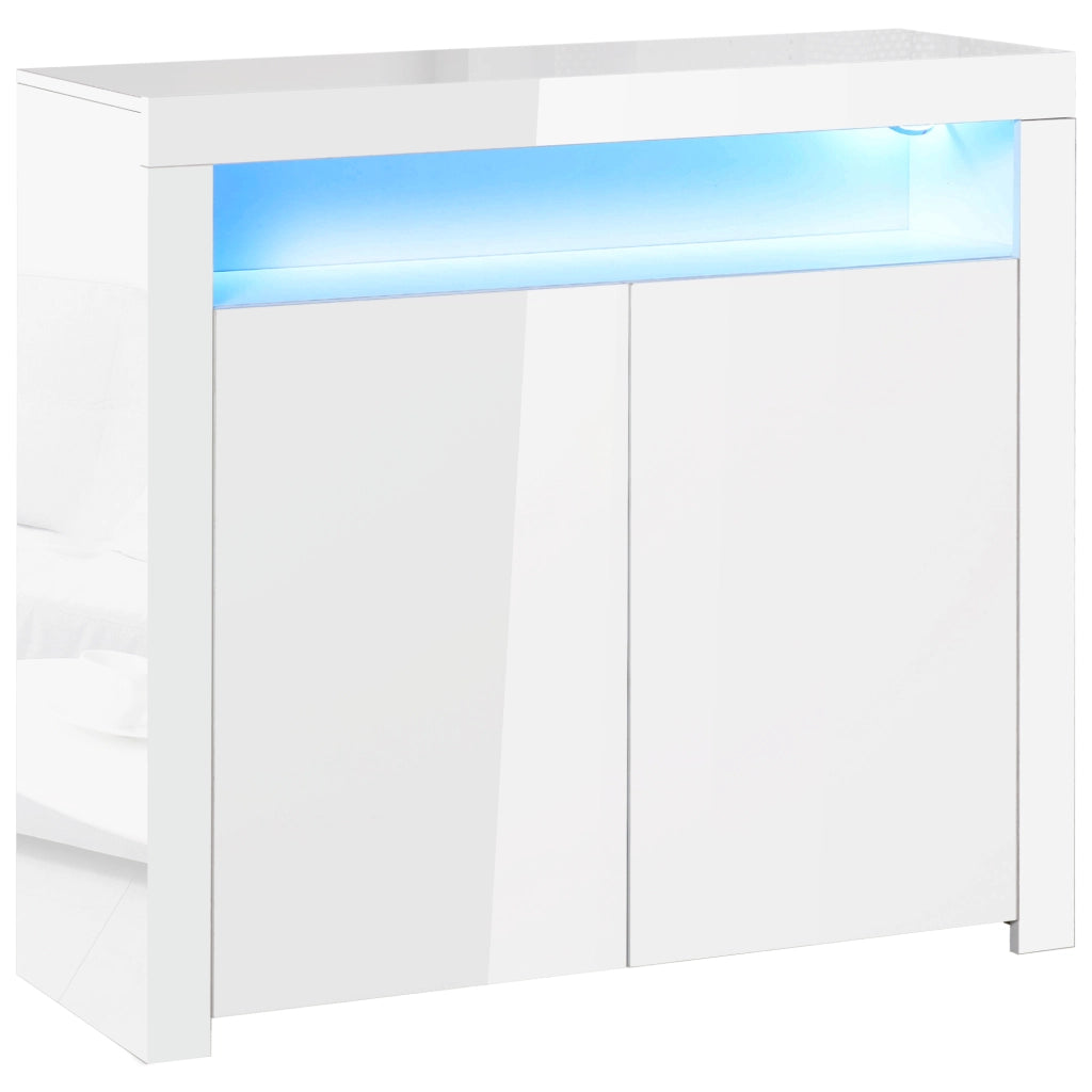 Mobiletto Salvaspazio Multiuso per Ingresso, Salotto o Bagno in Legno Bianco, con Luci LED Colorate, 107x35x97cm