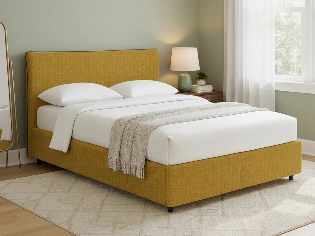 Crewe, Letto Matrimoniale Sfoderabile Made in Italy, Giallo Ocra
