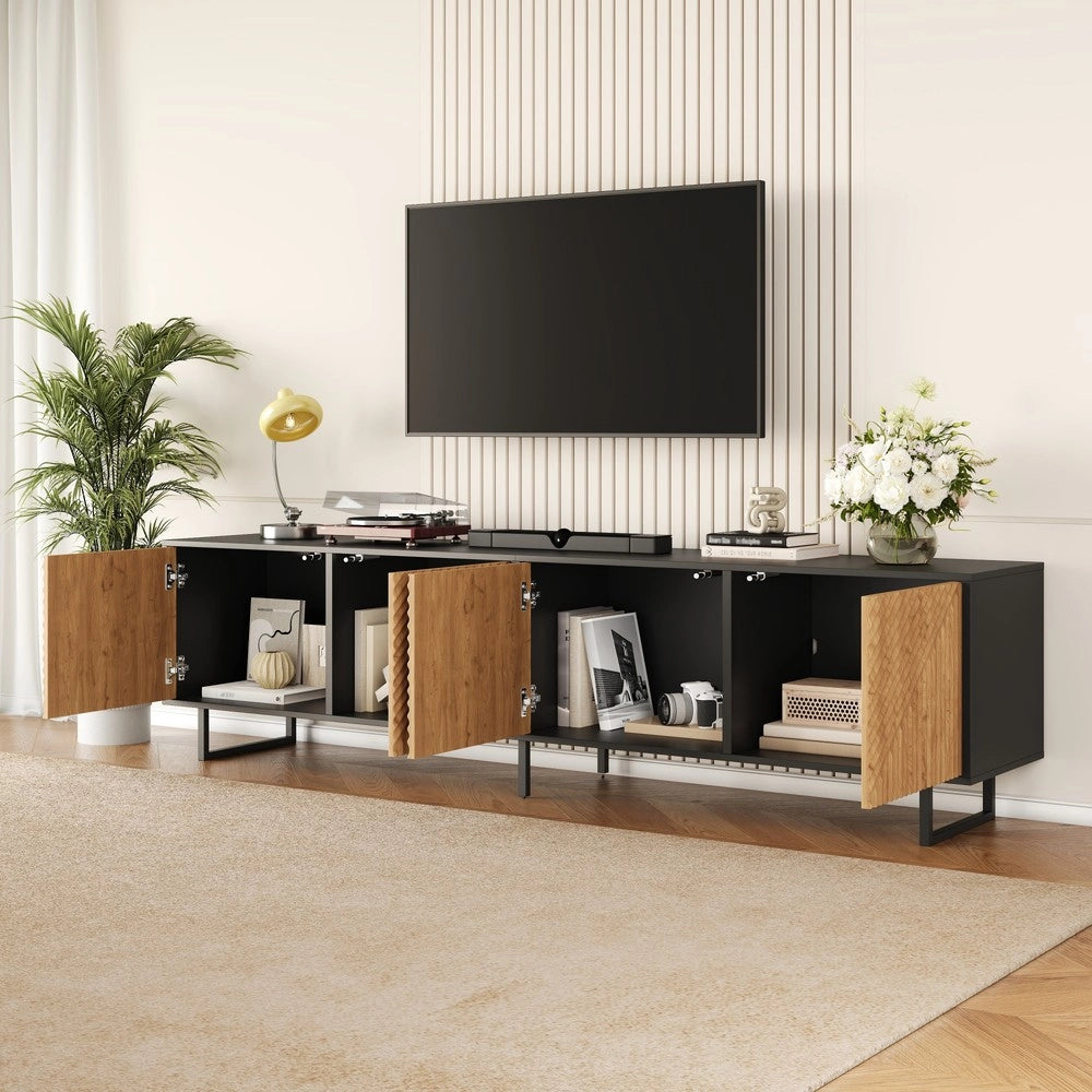 Mobile TV con 4 Ante per Soggiorno ¨C Xylo ¨C Legno Naturale e Nero, 180x40x50 cm