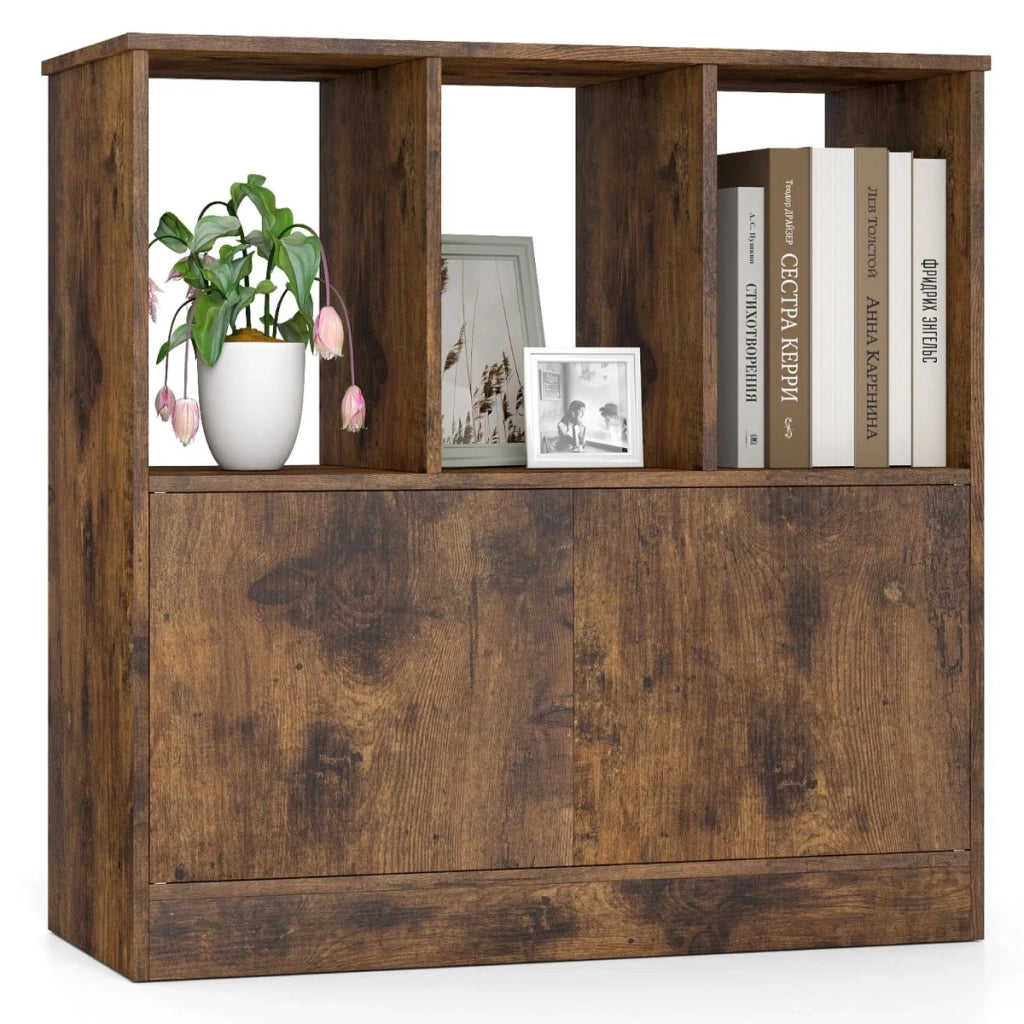 Libreria a cubo a 3 ripiani con armadio e ripiano aperto 70 x 30 x 70 cm moderna e versatile in legno composito color caffè 20_0019041