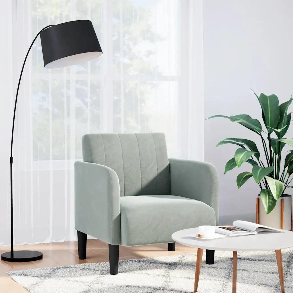 vidaXL Divano Sedia con Braccioli Grigio Chiaro 54 cm in Velluto