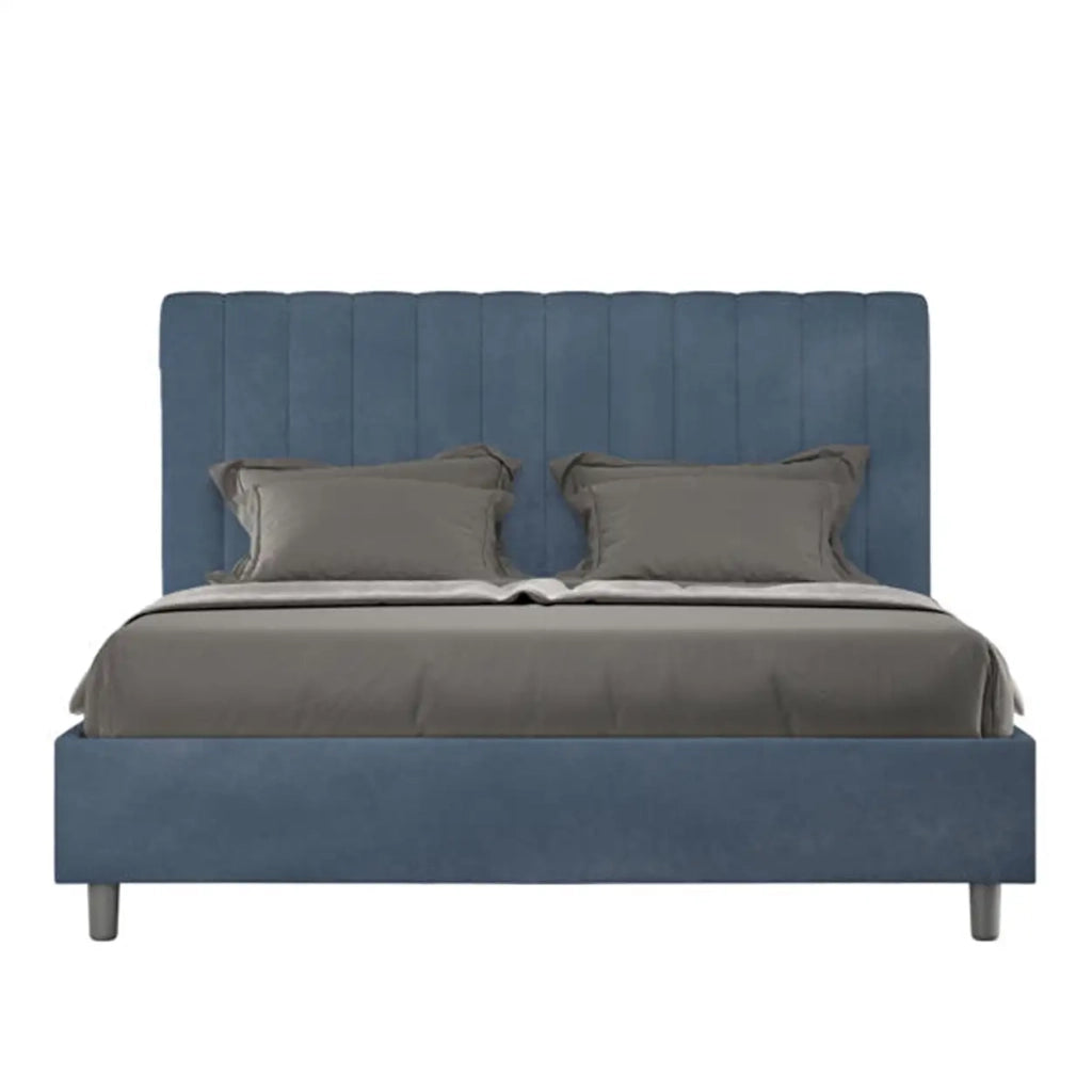 Letto matrimoniale francese con rete imbottito 140x190 microfibra blu Agueda