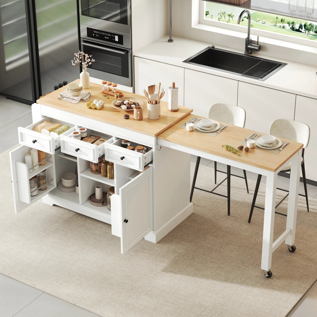 Mobile contenitore con 3 cassetti; ripiani regolabili e piano estraibile per cucina e sala da pranzo