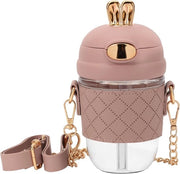 Bottiglia da 380ml/13oz in Plastica BPA-virgine con Tappo Scolabile e Cinturino con Rietje - Adatta per Attività Sportive, Scuola, Ufficio, Fitness e Esterno.