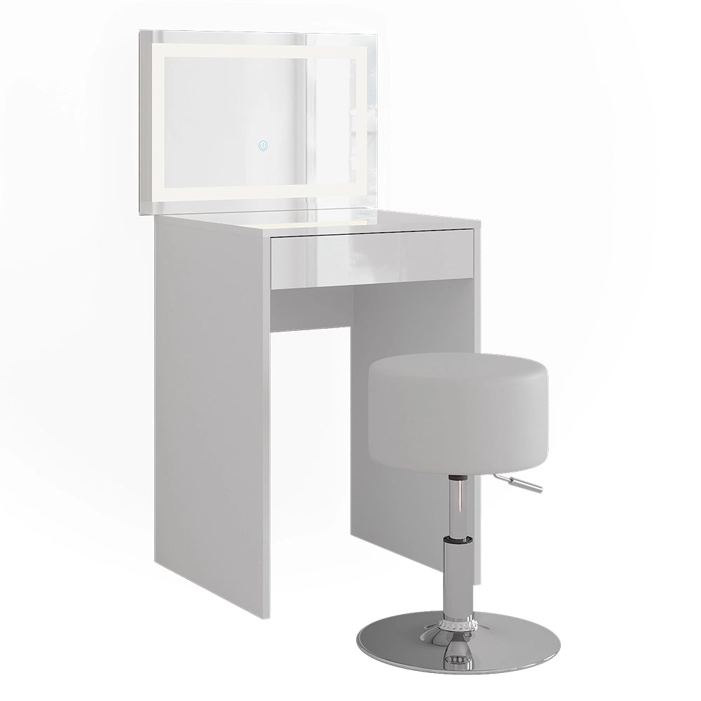 Vicco Tavolo da toeletta Bianco/bianco lucido 51.4 cm con specchio LED e sgabello