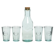 Set 5 pz acqua Caraffa con coperchio in sughero e 4 bicchieri di vetro chiaro riciclato