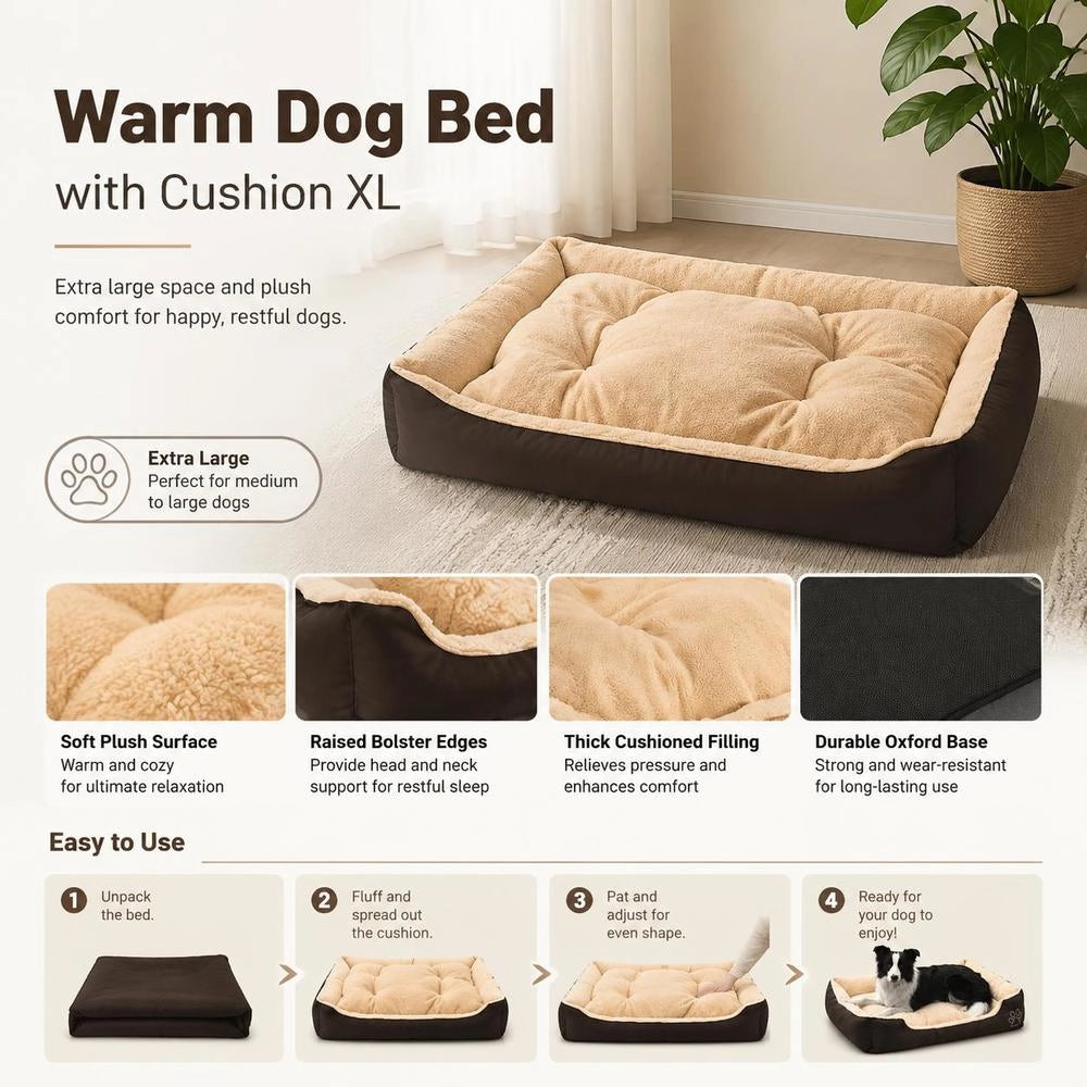 Warm Dog Bed With Padded Cushion XL
