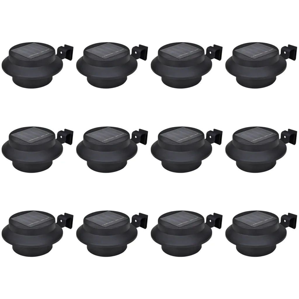 Confezione da 12 luci LED solari da esterno per recinzione 12 x 6,35 cm illuminazione automatica moderna in plastica nera 02_0046371