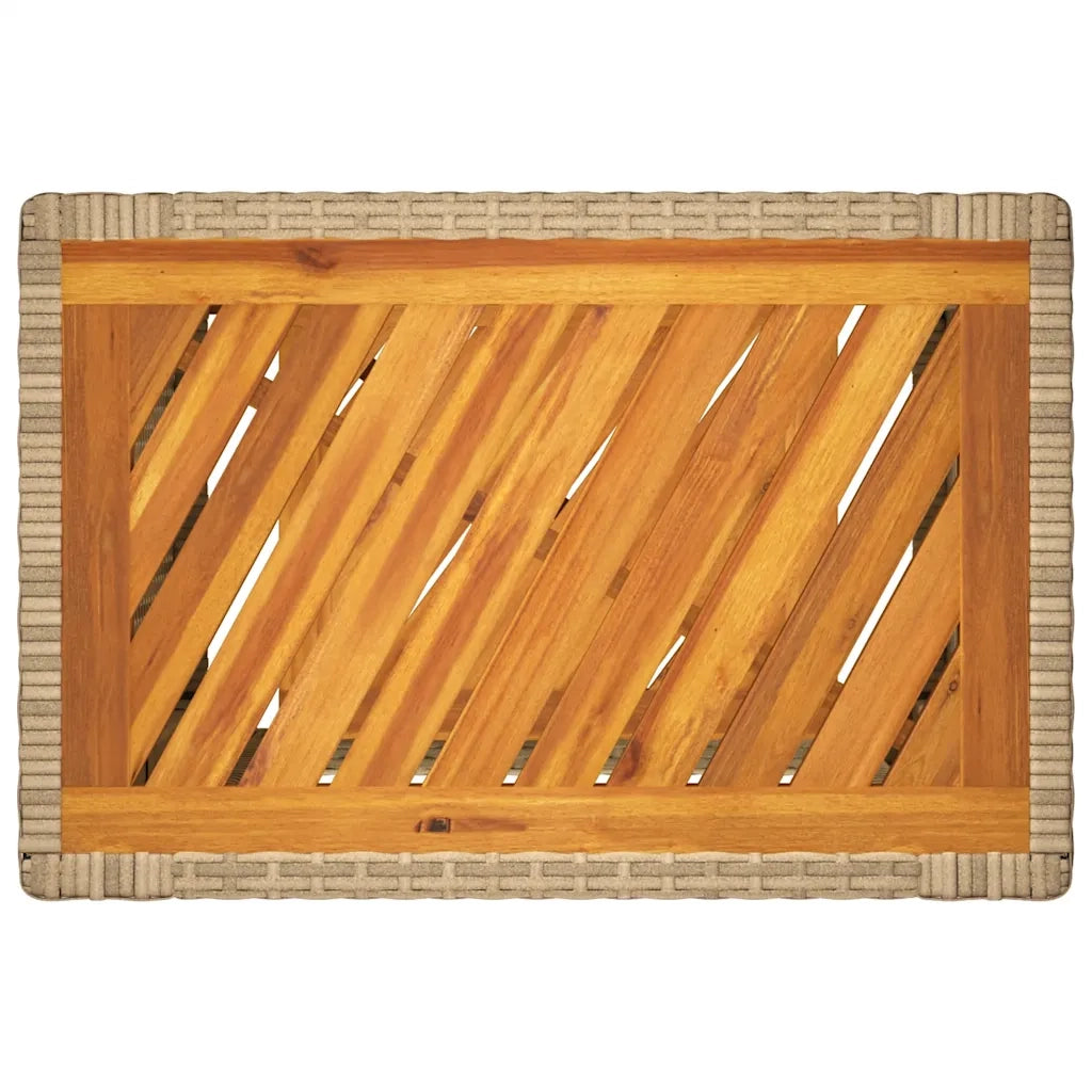 Tavolino da Giardino-Tavolo da Esterno-Tavolino da Patio Piano Legno Beige 60x40x75 cm Polyrattan