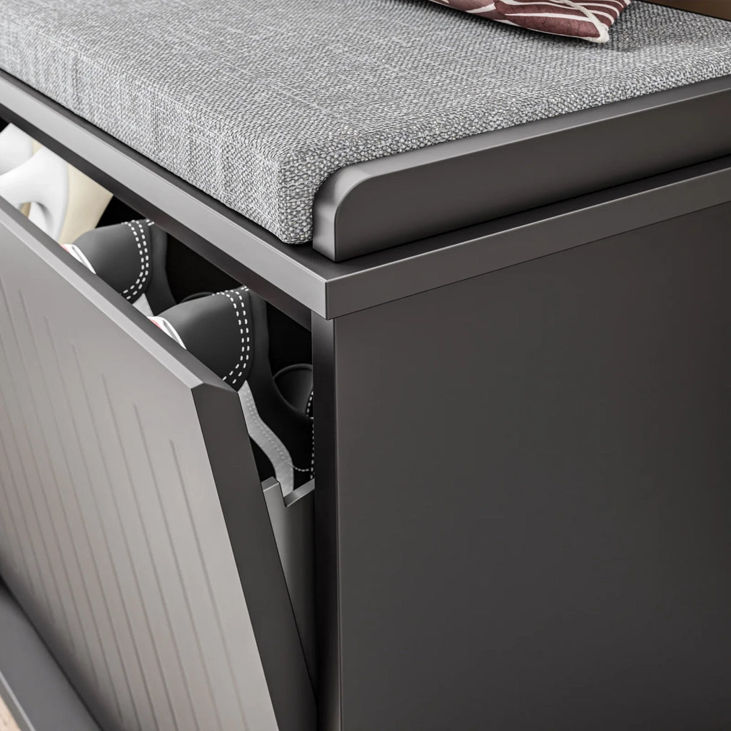 SoBuy Panca Scarpiera da Ingresso - Scarpiera Salvaspazio Slim in Legno, Panca Contenitore per 8-10 Paia di Scarpe, 158kg di Carico, Nero, 100x26x46cm, FSR98-XL-SCH