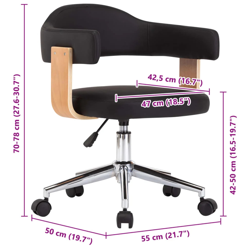 Sedia girevole da ufficio/studio in legno curvato e similpelle nera 02_0024152