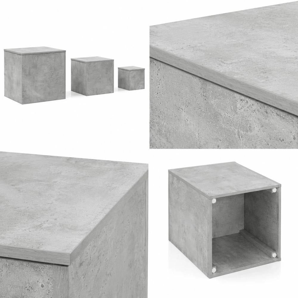 Side Tables, 3-piece Set, Concrete Grey, Wood-based Material