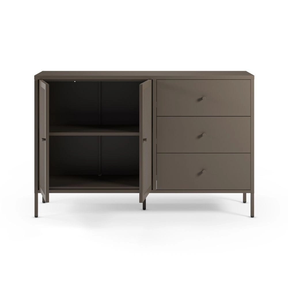 Credenza Fayna in metallo mocha con 2 ante e 3 cassetti 140x40x90H Design industriale